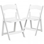 2 Pack 1000 lb. Capacity White Resin Folding Chair with Slatted Seat