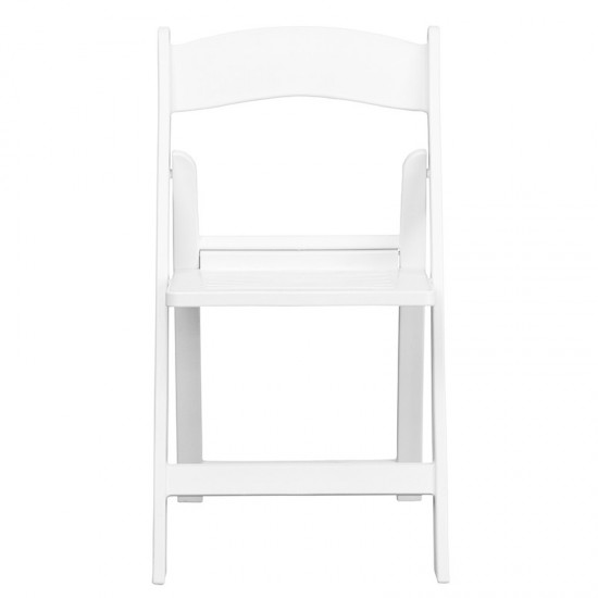 2 Pack 1000 lb. Capacity White Resin Folding Chair with Slatted Seat