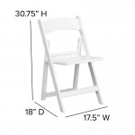 2 Pack 1000 lb. Capacity White Resin Folding Chair with Slatted Seat