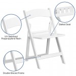 2 Pack 1000 lb. Capacity White Resin Folding Chair with Slatted Seat