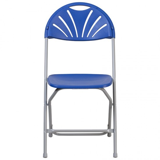 2 Pack 650 lb. Capacity Blue Plastic Fan Back Folding Chair