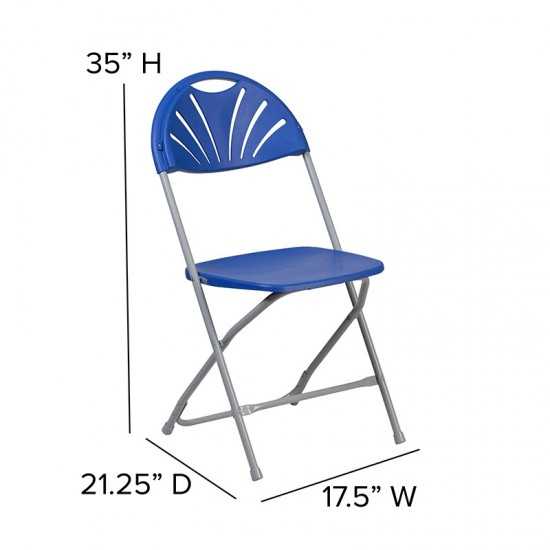 2 Pack 650 lb. Capacity Blue Plastic Fan Back Folding Chair