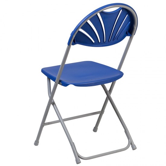 2 Pack 650 lb. Capacity Blue Plastic Fan Back Folding Chair