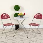 2 Pack 650 lb. Capacity Burgundy Plastic Fan Back Folding Chair