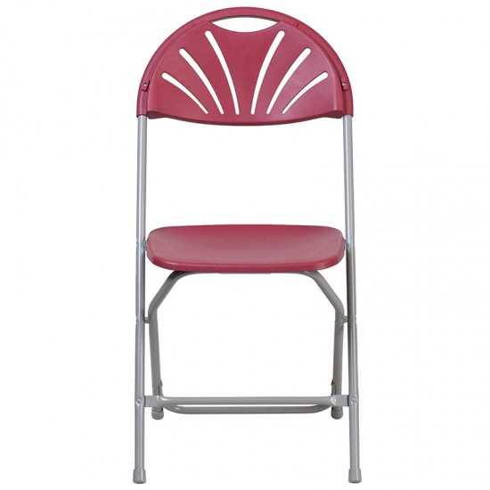 2 Pack 650 lb. Capacity Burgundy Plastic Fan Back Folding Chair