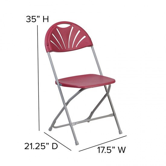 2 Pack 650 lb. Capacity Burgundy Plastic Fan Back Folding Chair