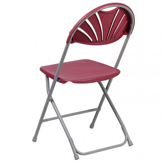 2 Pack 650 lb. Capacity Burgundy Plastic Fan Back Folding Chair
