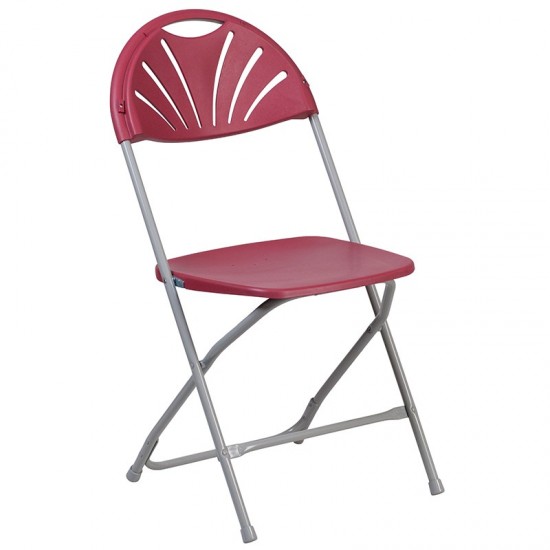 2 Pack 650 lb. Capacity Burgundy Plastic Fan Back Folding Chair