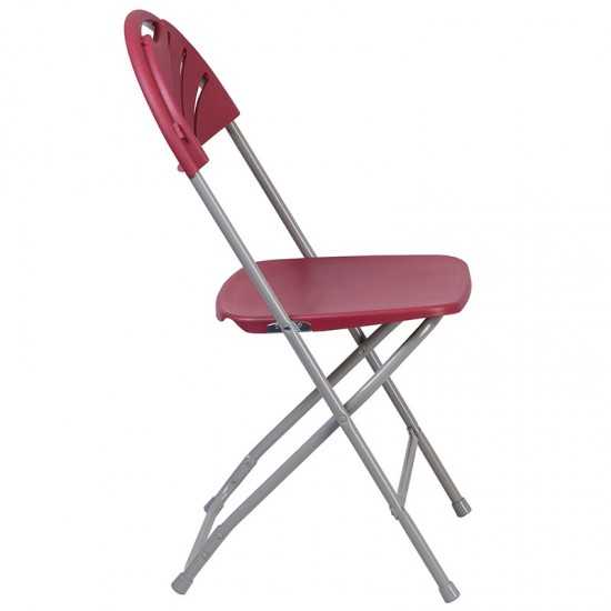 2 Pack 650 lb. Capacity Burgundy Plastic Fan Back Folding Chair
