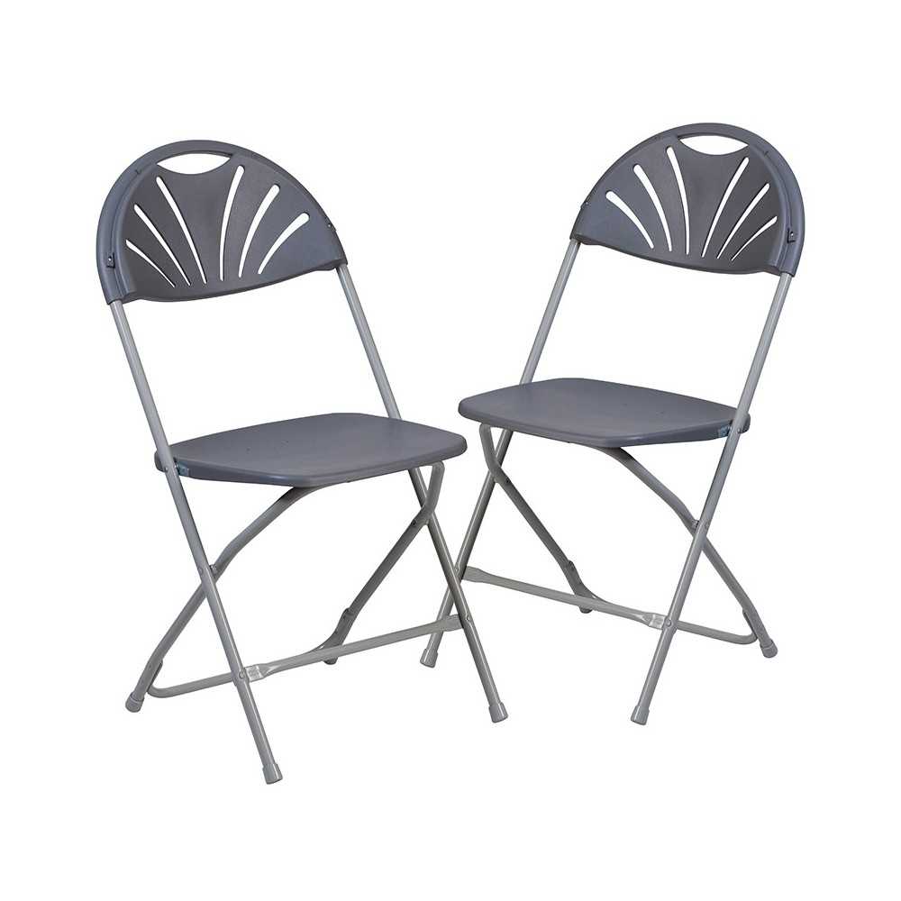 2 Pack 650 lb. Capacity Charcoal Plastic Fan Back Folding Chair