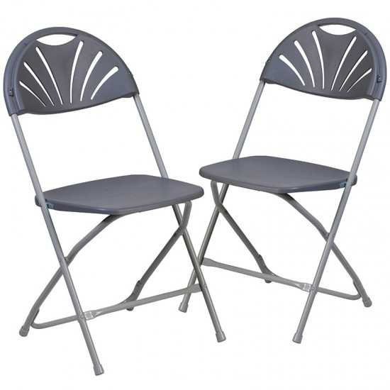 2 Pack 650 lb. Capacity Charcoal Plastic Fan Back Folding Chair