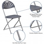 2 Pack 650 lb. Capacity Charcoal Plastic Fan Back Folding Chair