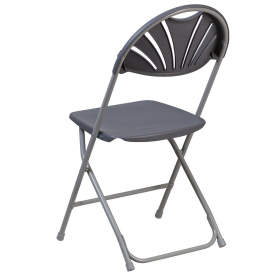 2 Pack 650 lb. Capacity Charcoal Plastic Fan Back Folding Chair