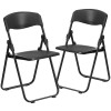 2 Pack 500 lb. Capacity Heavy Duty Black Plastic Folding Chair with Built-in Ganging Brackets