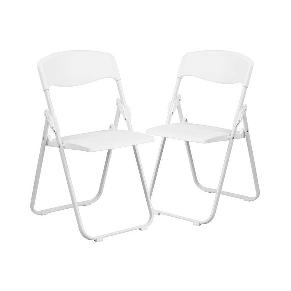 2 Pack 500 lb. Capacity Heavy Duty White Plastic Folding Chair with Built-in Ganging Brackets