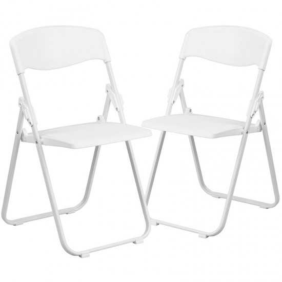 2 Pack 500 lb. Capacity Heavy Duty White Plastic Folding Chair with Built-in Ganging Brackets