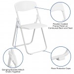 2 Pack 500 lb. Capacity Heavy Duty White Plastic Folding Chair with Built-in Ganging Brackets