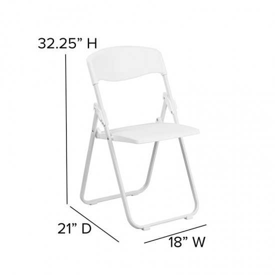 2 Pack 500 lb. Capacity Heavy Duty White Plastic Folding Chair with Built-in Ganging Brackets