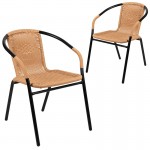 2 Pack Beige Rattan Indoor-Outdoor Restaurant Stack Chair