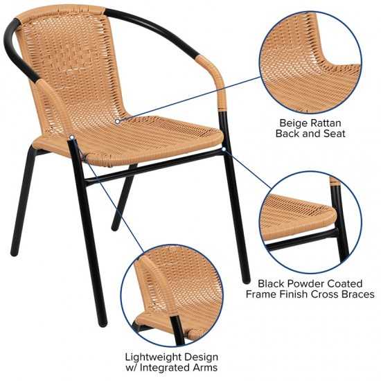 2 Pack Beige Rattan Indoor-Outdoor Restaurant Stack Chair