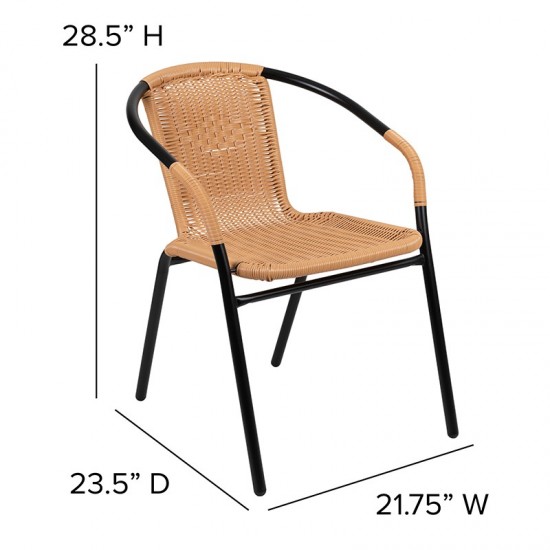 2 Pack Beige Rattan Indoor-Outdoor Restaurant Stack Chair