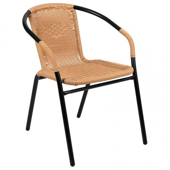 2 Pack Beige Rattan Indoor-Outdoor Restaurant Stack Chair