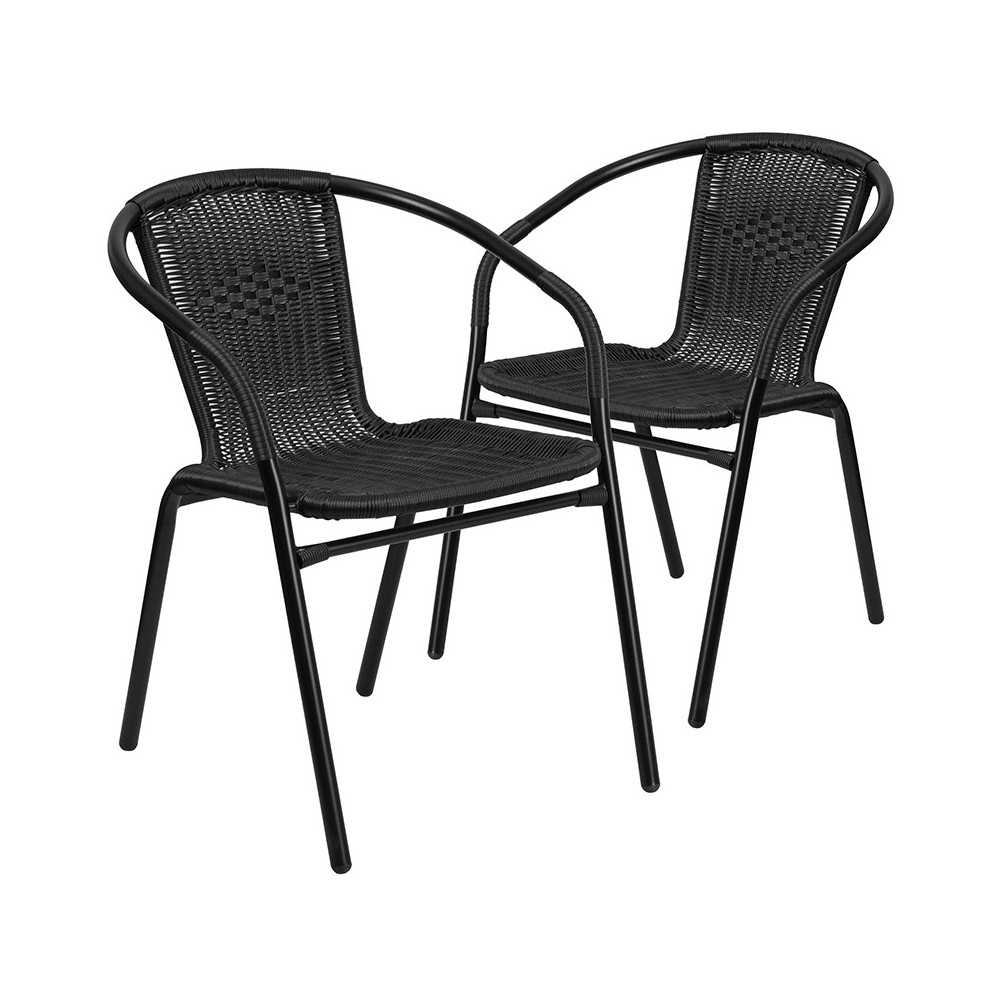 2 Pack Black Rattan Indoor-Outdoor Restaurant Stack Chair