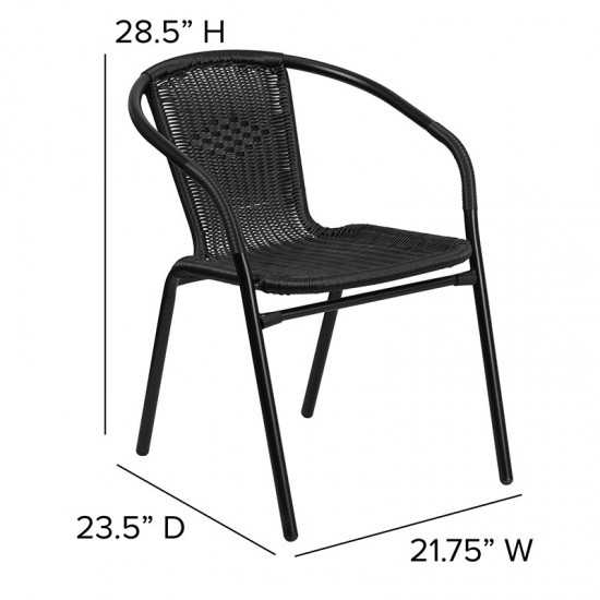 2 Pack Black Rattan Indoor-Outdoor Restaurant Stack Chair