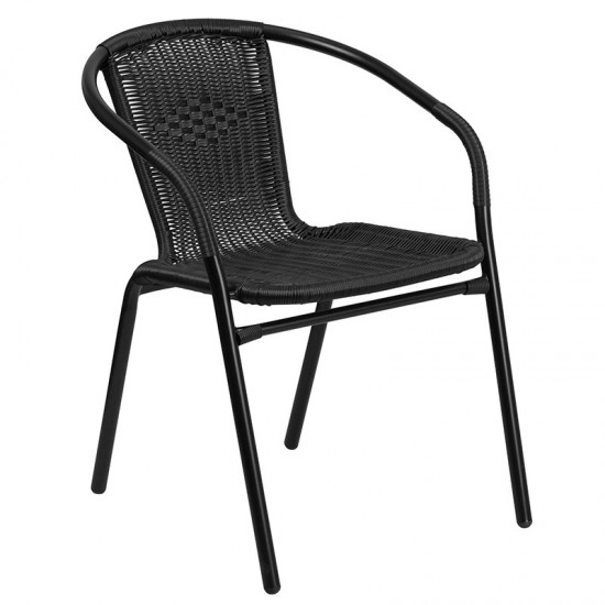 2 Pack Black Rattan Indoor-Outdoor Restaurant Stack Chair