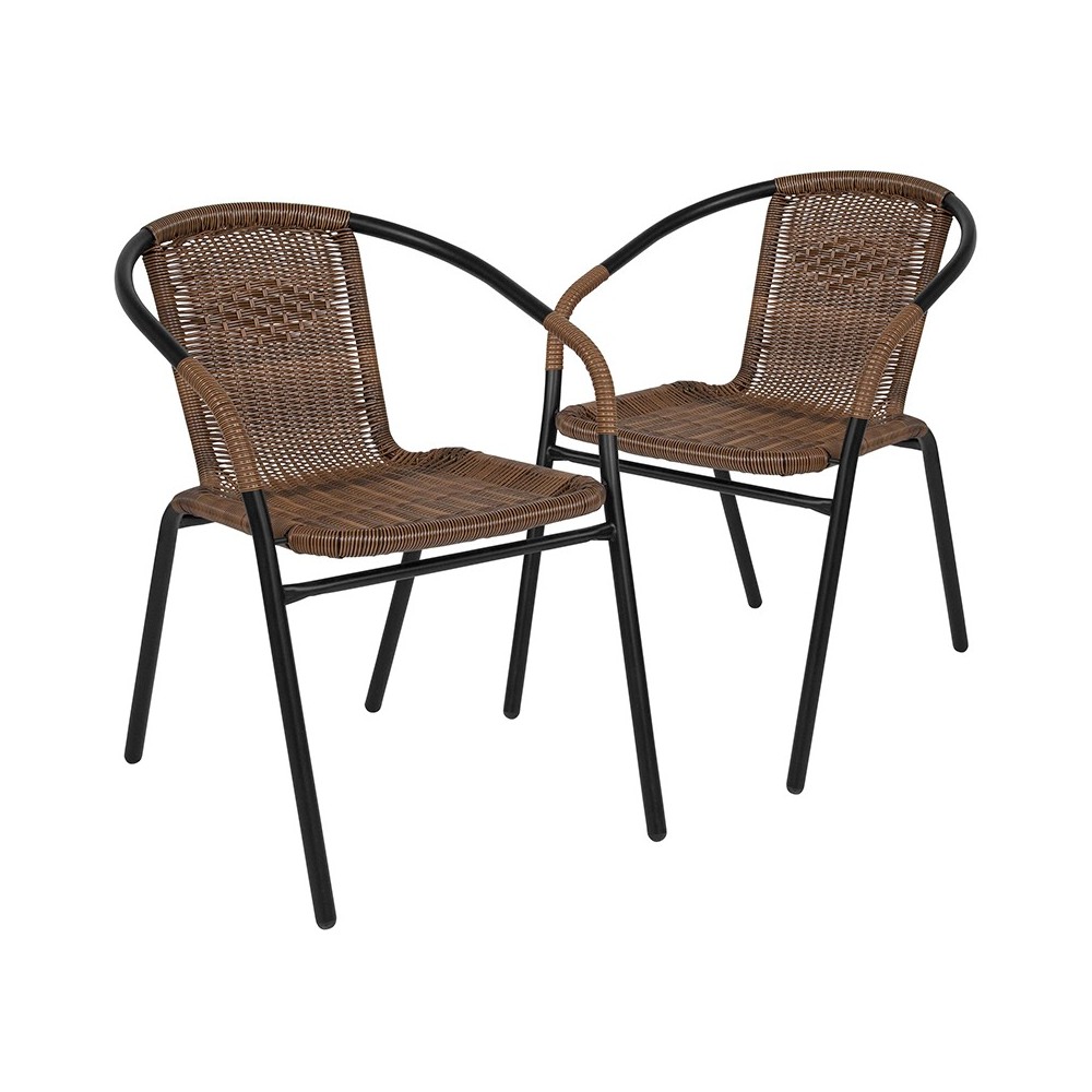 2 Pack Medium Brown Rattan Indoor-Outdoor Restaurant Stack Chair 2 Pack Medium Brown Rattan Indoor-Outdoor Restaurant Stack Chair