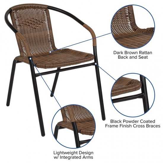 2 Pack Medium Brown Rattan Indoor-Outdoor Restaurant Stack Chair
