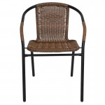 2 Pack Medium Brown Rattan Indoor-Outdoor Restaurant Stack Chair