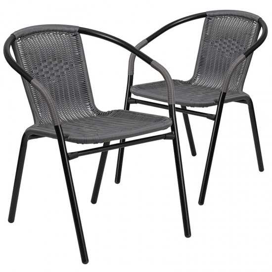 2 Pack Gray Rattan Indoor-Outdoor Restaurant Stack Chair