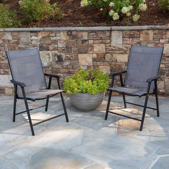 Black Outdoor Folding Patio Sling Chair (2 Pack)