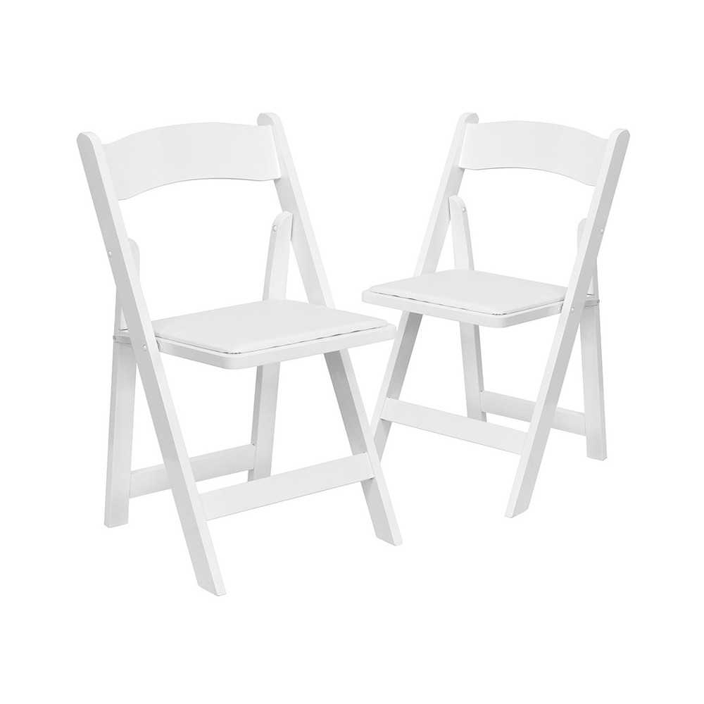 2 Pack White Wood Folding Chair with Vinyl Padded Seat