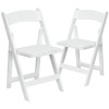 2 Pack White Wood Folding Chair with Vinyl Padded Seat