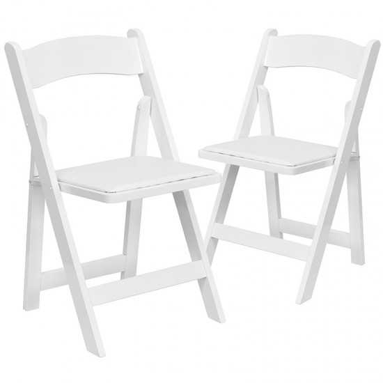 2 Pack White Wood Folding Chair with Vinyl Padded Seat