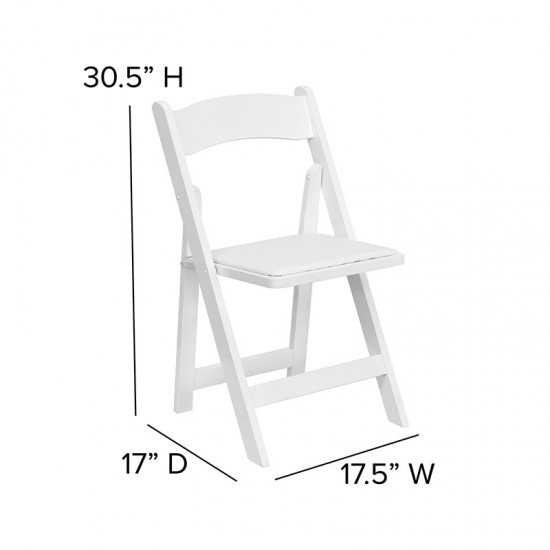 2 Pack White Wood Folding Chair with Vinyl Padded Seat