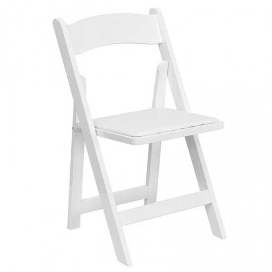 2 Pack White Wood Folding Chair with Vinyl Padded Seat