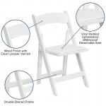 2 Pack White Wood Folding Chair with Vinyl Padded Seat