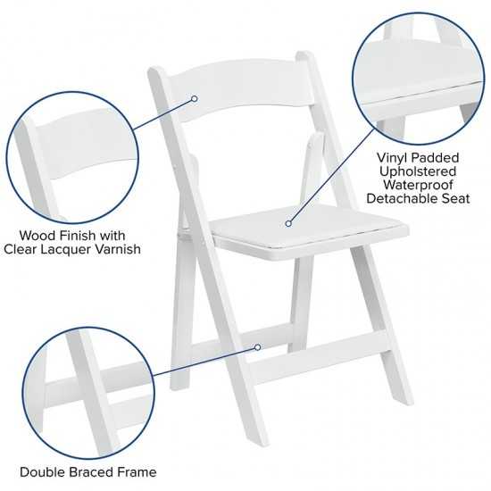 2 Pack White Wood Folding Chair with Vinyl Padded Seat