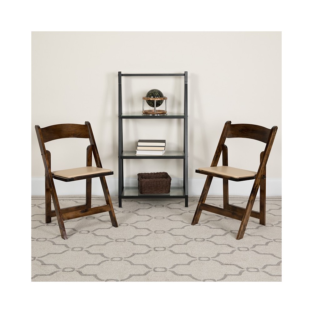 2 Pack HERCULES Series Fruitwood Wood Folding Chair with Vinyl Padded Seat