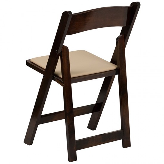 2 Pack Fruitwood Wood Folding Chair with Vinyl Padded Seat