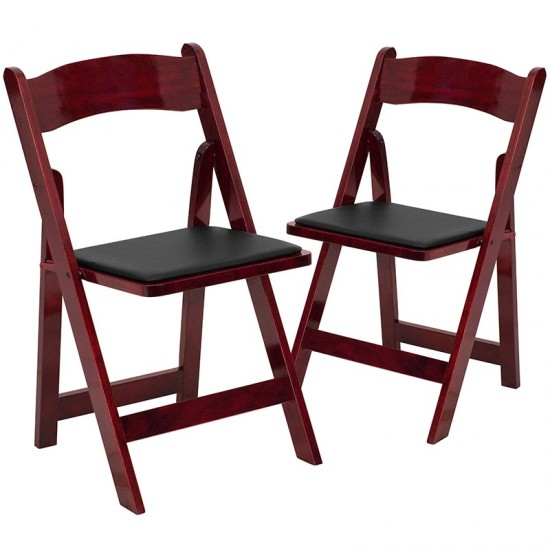 2 Pack Mahogany Wood Folding Chair with Vinyl Padded Seat