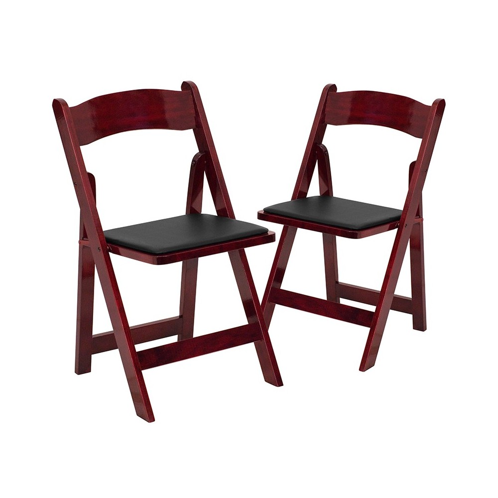 2 Pack Mahogany Wood Folding Chair with Vinyl Padded Seat