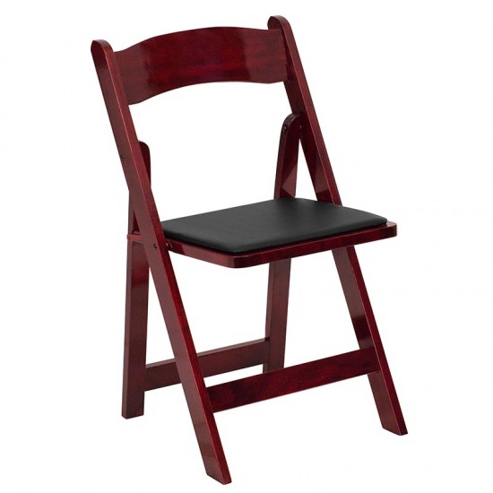 2 Pack Mahogany Wood Folding Chair with Vinyl Padded Seat