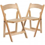 2 Pack Natural Wood Folding Chair with Vinyl Padded Seat