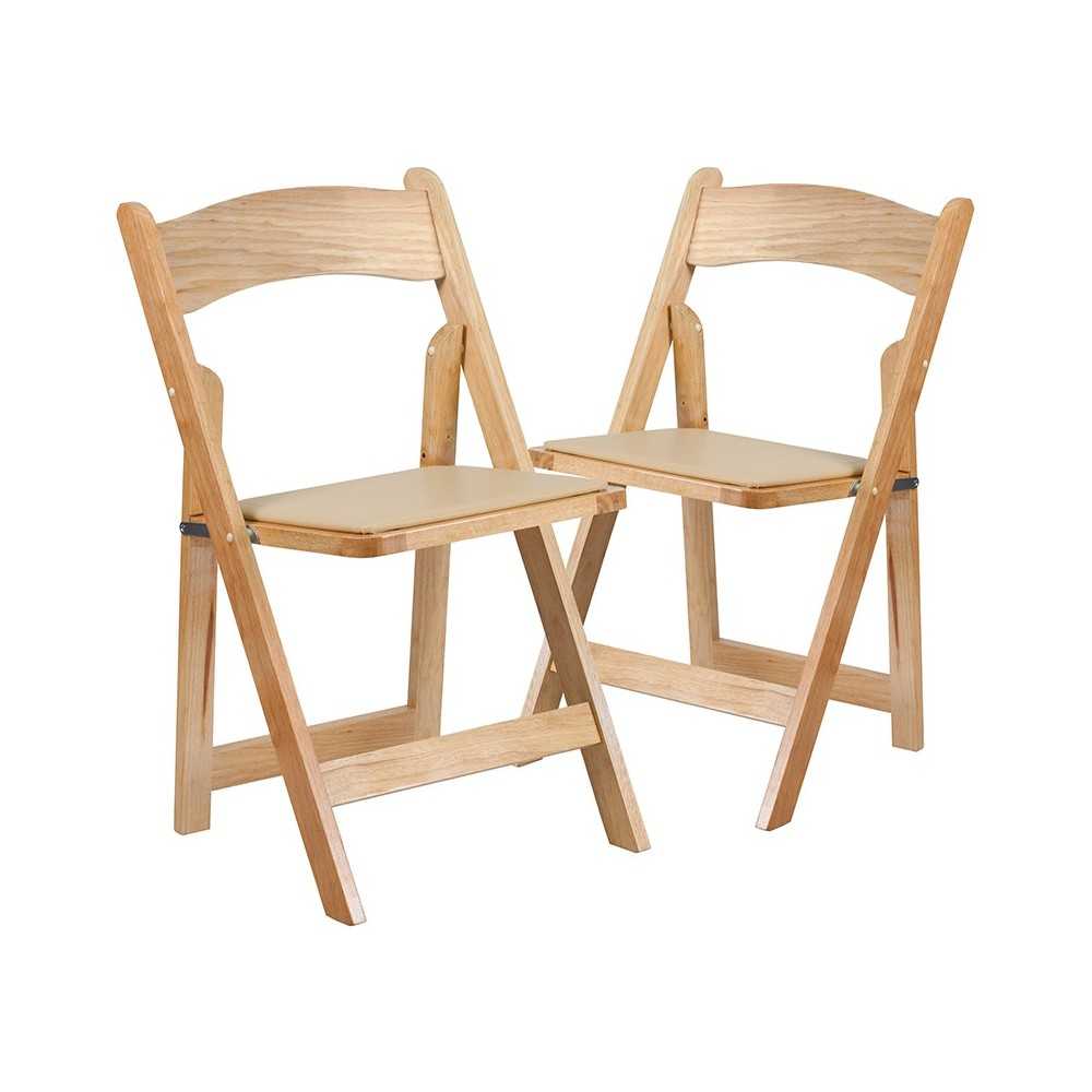 2 Pack HERCULES Series Natural Wood Folding Chair with Vinyl Padded Seat