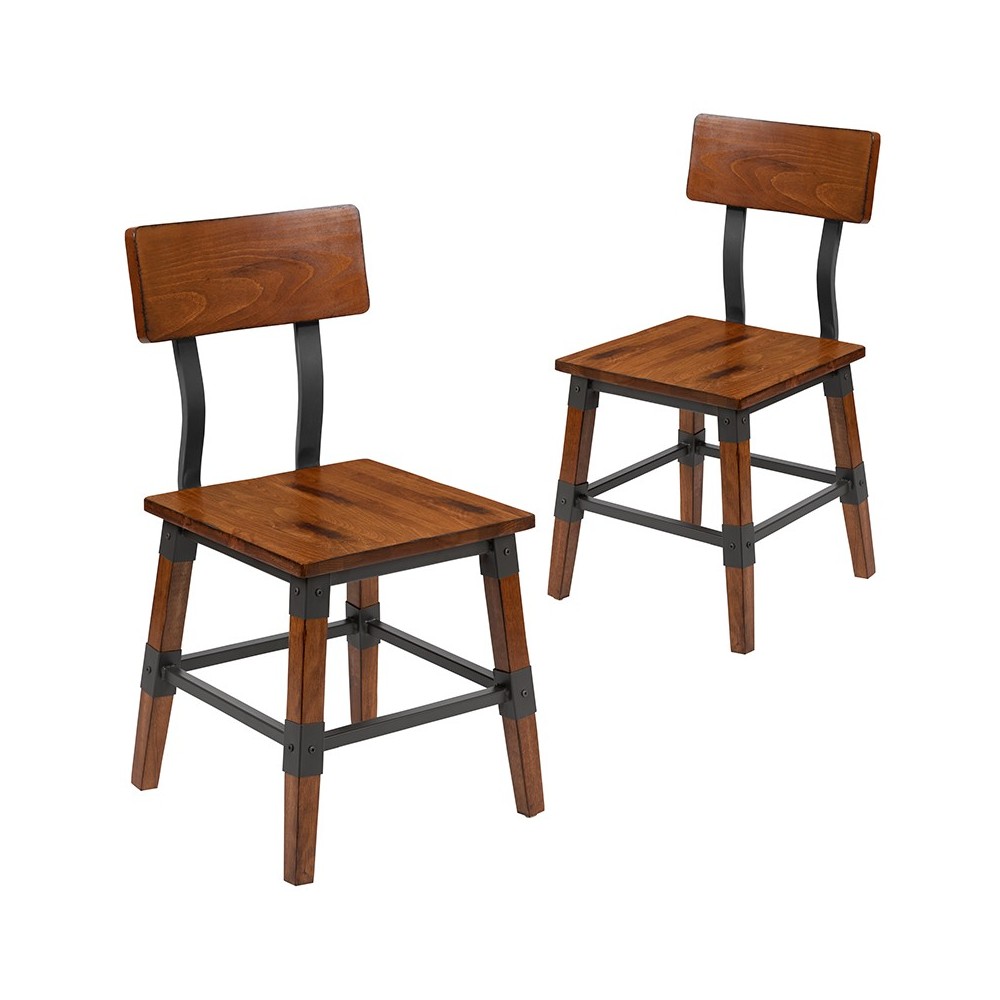 2 Pack Rustic Antique Walnut Industrial Wood Dining Chair