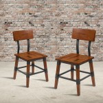 2 Pack Rustic Antique Walnut Industrial Wood Dining Chair